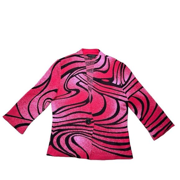Ming Wang Sweaters - Ming Wang Cardigan Pink and Black Patterned Women’s Size Medium